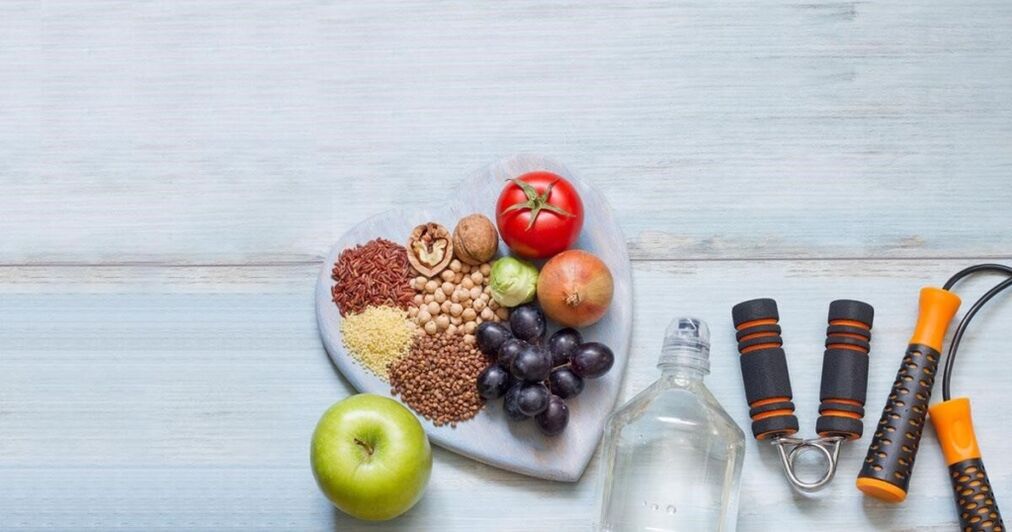 nueces, frutas, verduras, cuerdas